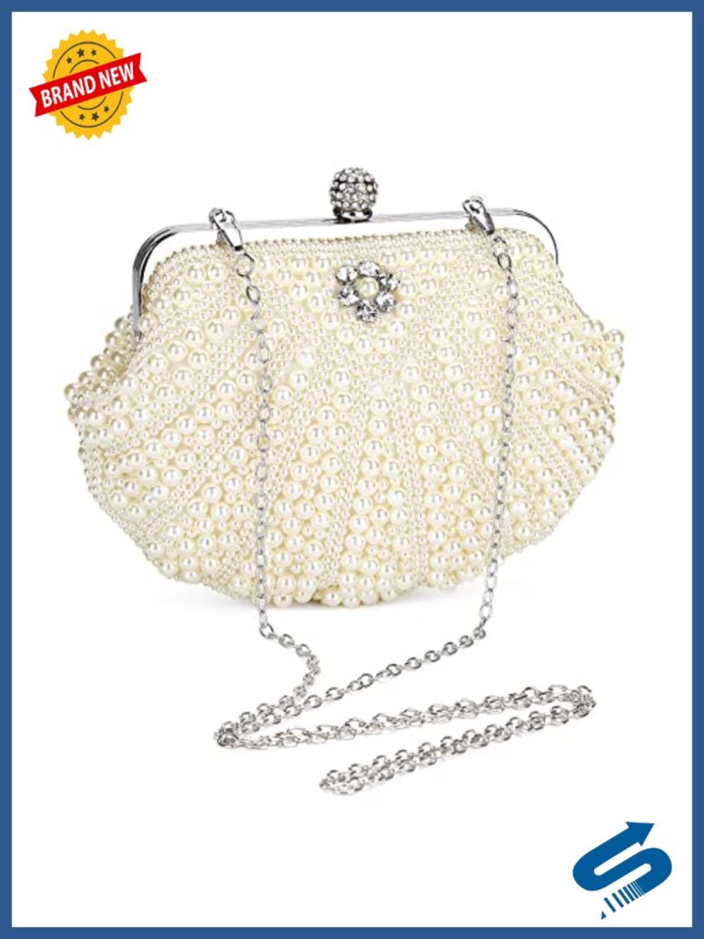 Pearl Clutch Bag Handmade Beaded Evening Bag with Chain